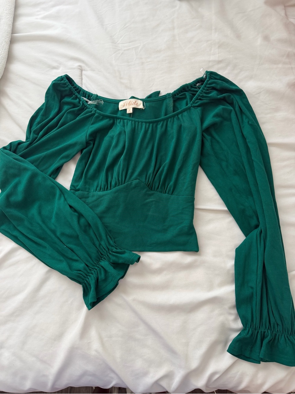 Listicle Teal Off-the-Shoulder Long Sleeve Crop Top